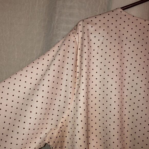 Nasty Gal 14 Well Spotted Peplum Bell Sleeve Faux Wrap Cream Brown Polka Top - Picture 12 of 16